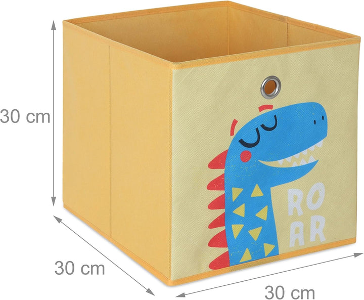 Relaxdays 4er Set, Kinder Aufbewahrungsboxen, süsse Dino-Motive, Faltbox für Würfelregale, HBT: 30x3