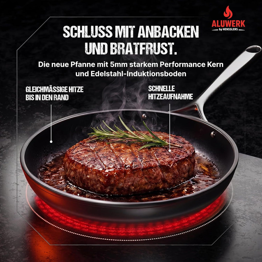 ALUWERK Bratpfanne Induktion 28cm [TITANVERSTÄRKTE KERAMIK] | Pfanne Antihaftbeschichtet ohne PTFE &amp;