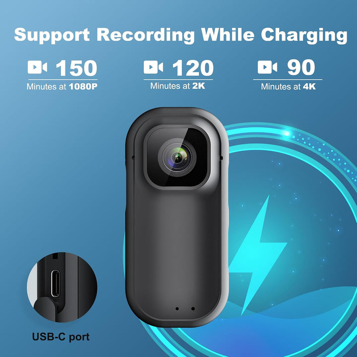 Mini-Bodycam 4K WiFi – 128 GB Action-Kamera mit 1,5-Zoll-Bildschirm | daumengrosse POV-Kamera mit La