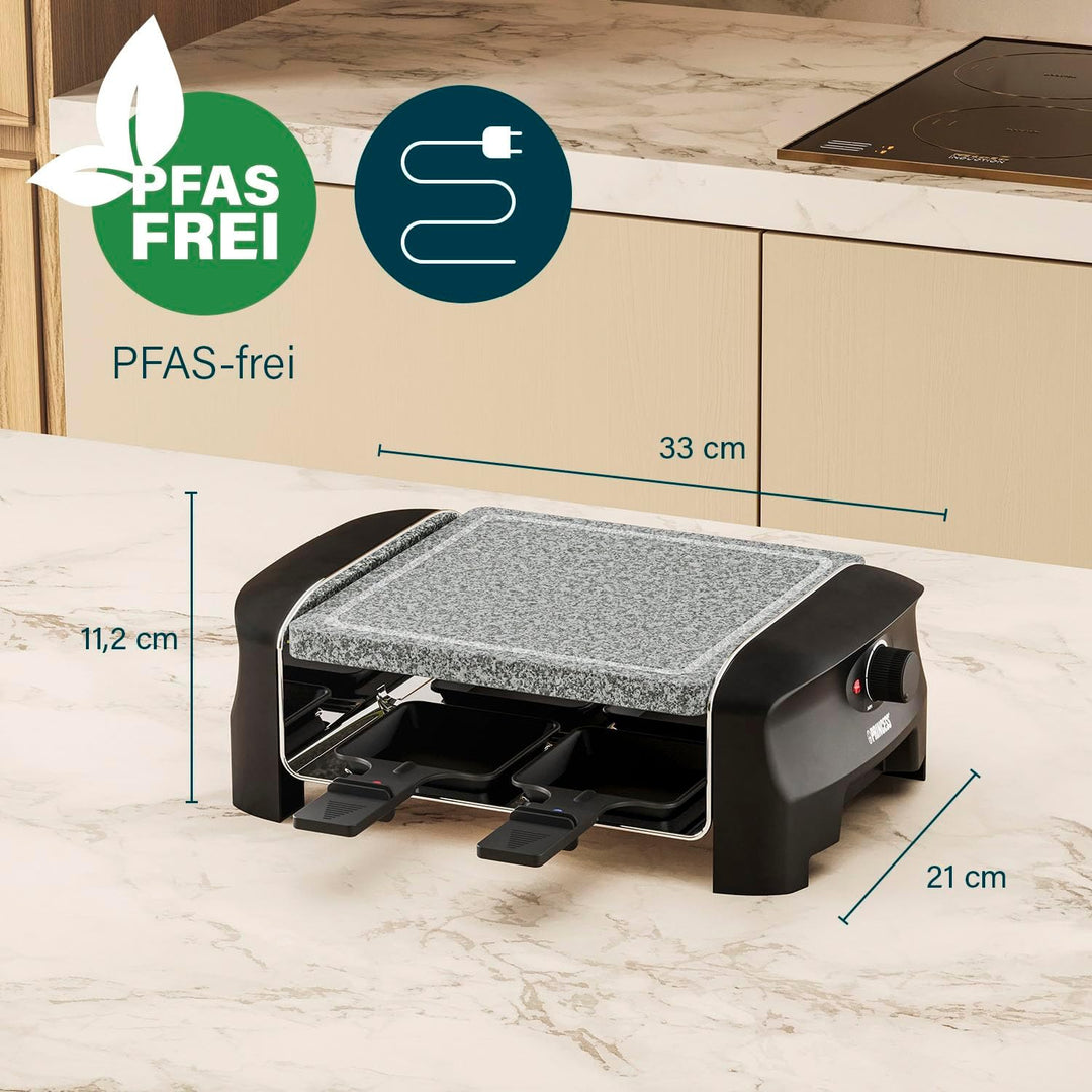 Princess Raclette Grill für bis zu 4 Personen - mit Steingrill und regelbarer Heizstufen, 600 Watt,