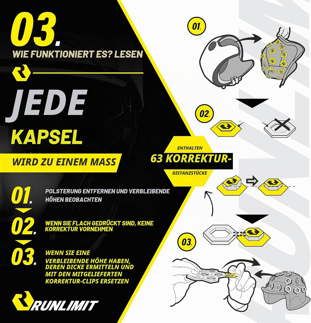 RUNLIMIT | FIT KIT Helmanpassung | Passend für jeden Helm mit herausnehmbarer | Polsterung Das Passf