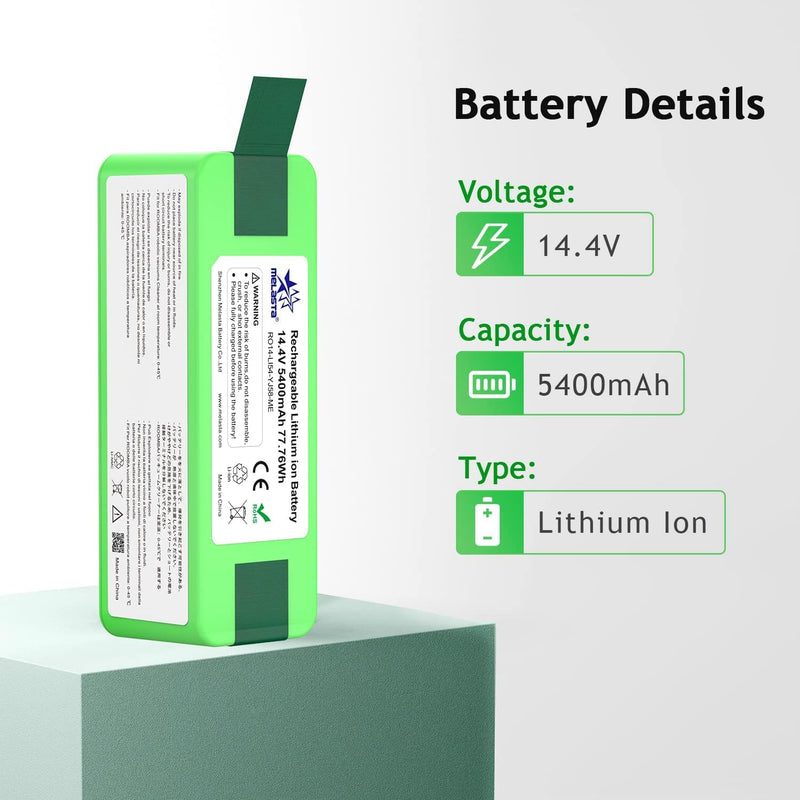 melasta 14,4 V 5400 mAh Li-ion Ersatzakku kompatibel mit iRobot Roomba 900 Series 980 981 985 970 96