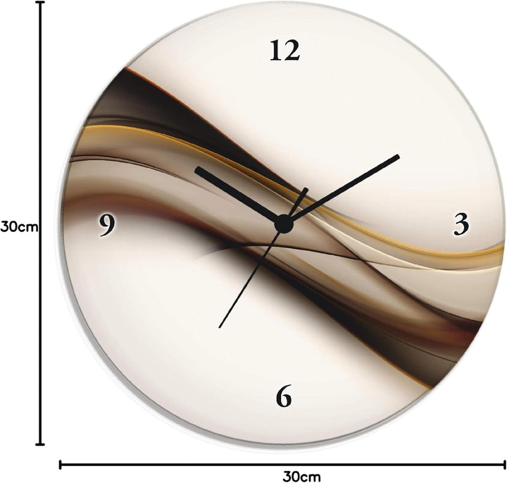 ARTLAND Wanduhr ohne Tickgeräusche Glas Quarzuhr Ø 30 cm Rund Lautlos braun abstrakt Abstrakt Braun