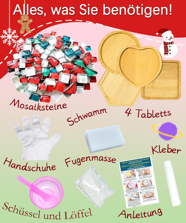 Finsink Mosaik bastelset kinder 4pcs Weihnachten Mosaik Untersetzer Bastelset DIY Holz Untersetzer S