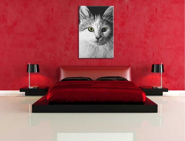 anmutige Katze schwarz/weiss Deluxe Format: 100x70 cm auf Leinwand, XXL riesige Bilder fertig gerahm
