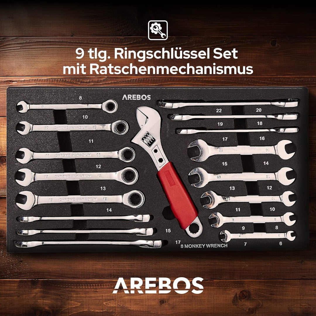Arebos Werkzeugkoffer inkl. 172-tlg. Werkzeugset aus Chrom Vanadium Steckschlüssel Set | für Haushal