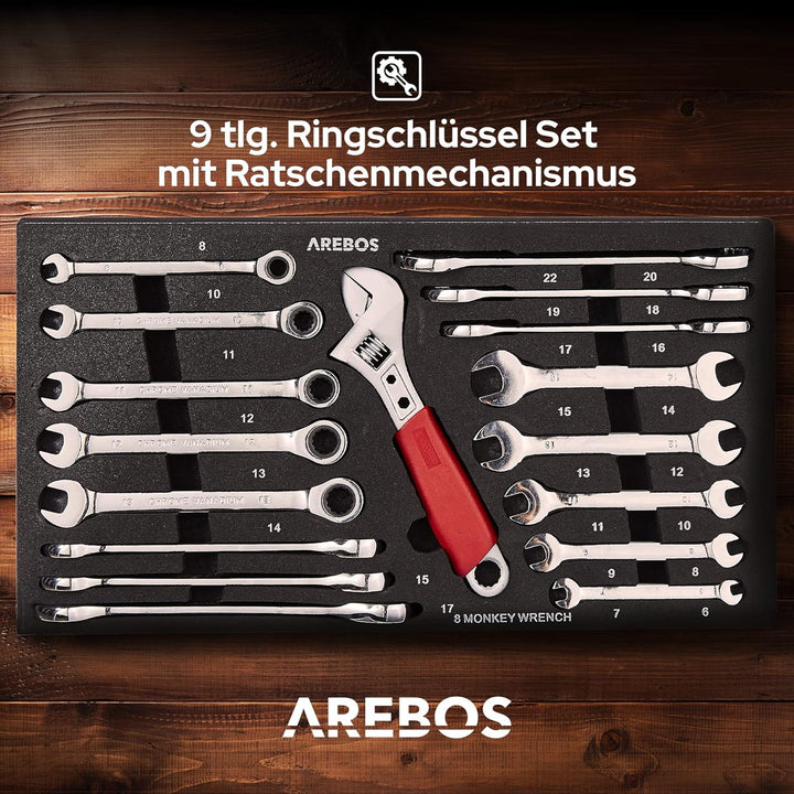Arebos Werkzeugkoffer inkl. 172-tlg. Werkzeugset aus Chrom Vanadium Steckschlüssel Set | für Haushal