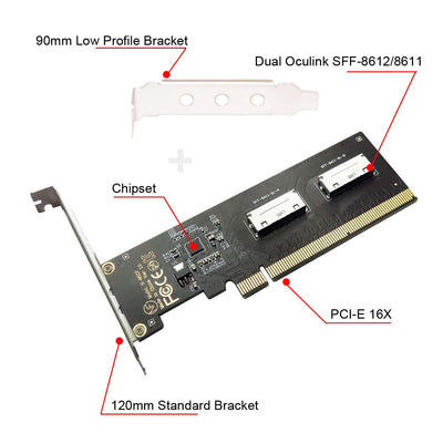 CY PCIe 16X auf Dual Oculink SFF-8612 SFF-8611 8X VROC Adapter für Mainboard SSD Grafikkarte Dual 8X