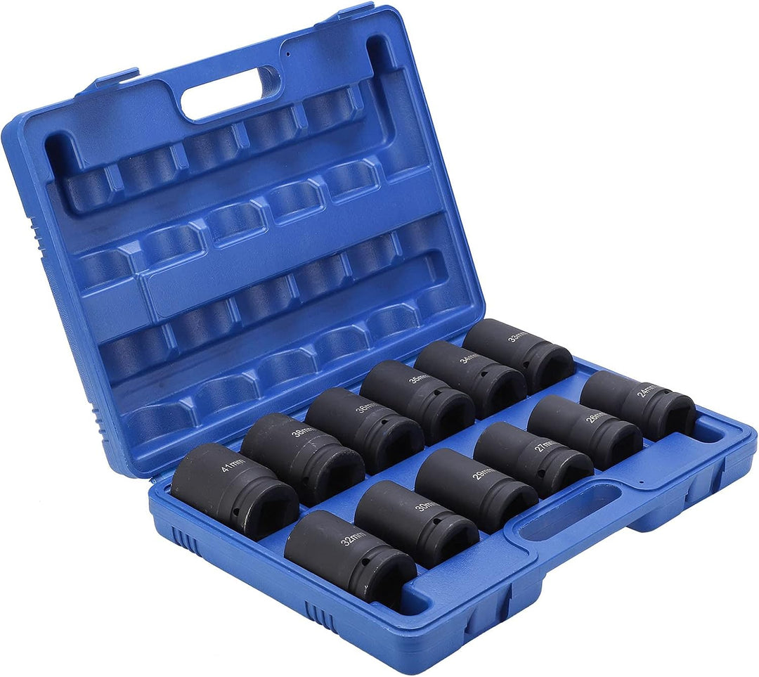 1'' Schlagschrauber Nüsse Set, 12-teilig Steckschlüsselsatz Impact Socket Set 24/26/27/29/30/32/33/3