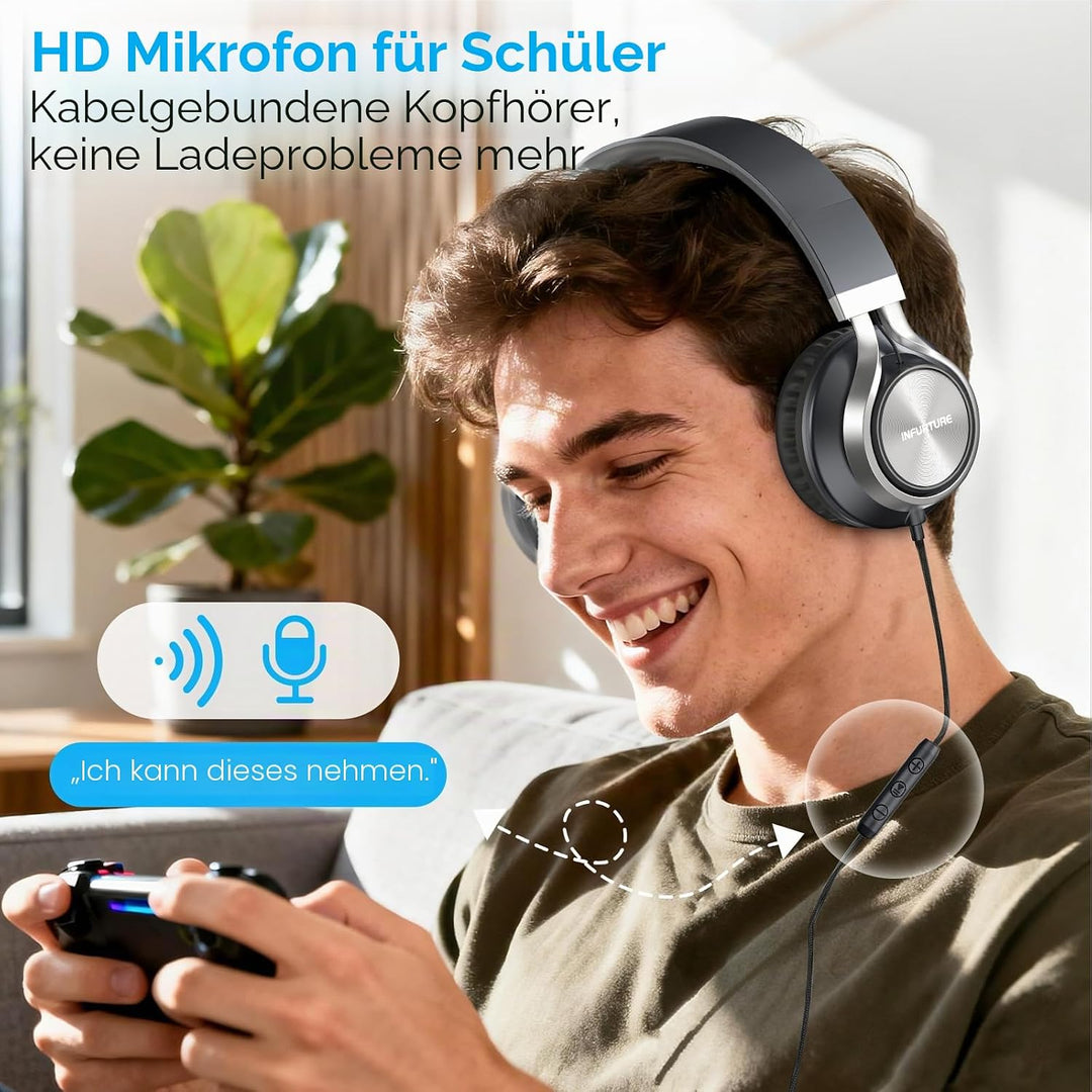 INFURTURE USB-C-Kopfhörer mit Mikrofon und Lautstärkeregler, Nur 191g Over Ear kopfhörer, Leicht Kop