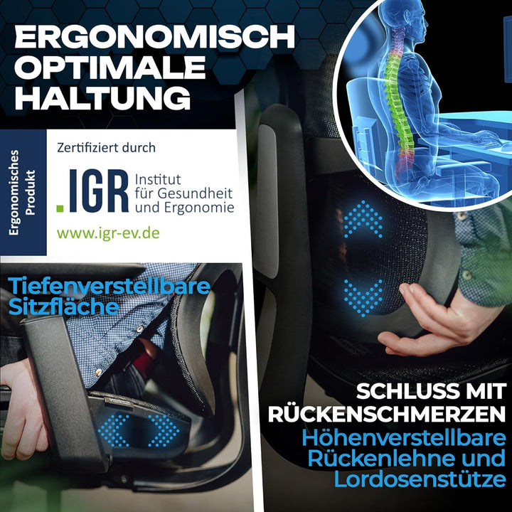 VALKENSTOL M5 Ergonomischer Bürostuhl [Höhenverstellbare Rückenlehne, Einstellbare Sitztiefe, Mesh-S