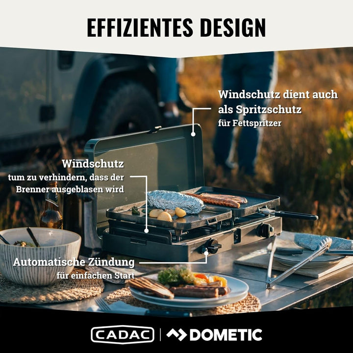 CADAC - 2 Cook 3 Pro Deluxe - 50mBar - Grillen - Tragbare Grills - Kochfläche aus Edelstahl - Inkl.