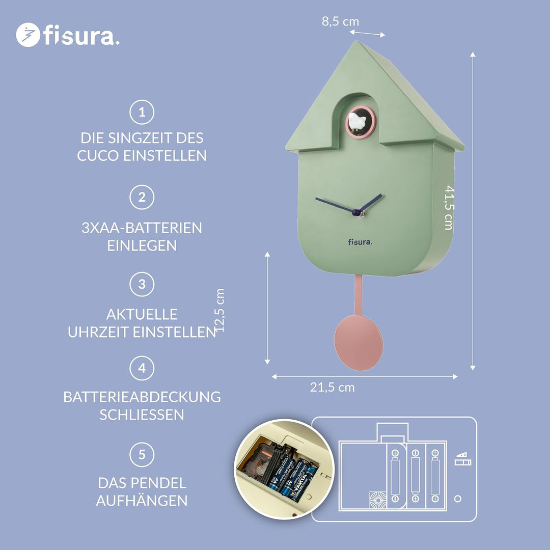 FISURA - Kuckucksuhr. Wanduhr. Original Geschenk Wanduhr. 3 AA-Batterien Nicht enthalten. Masse: 21,