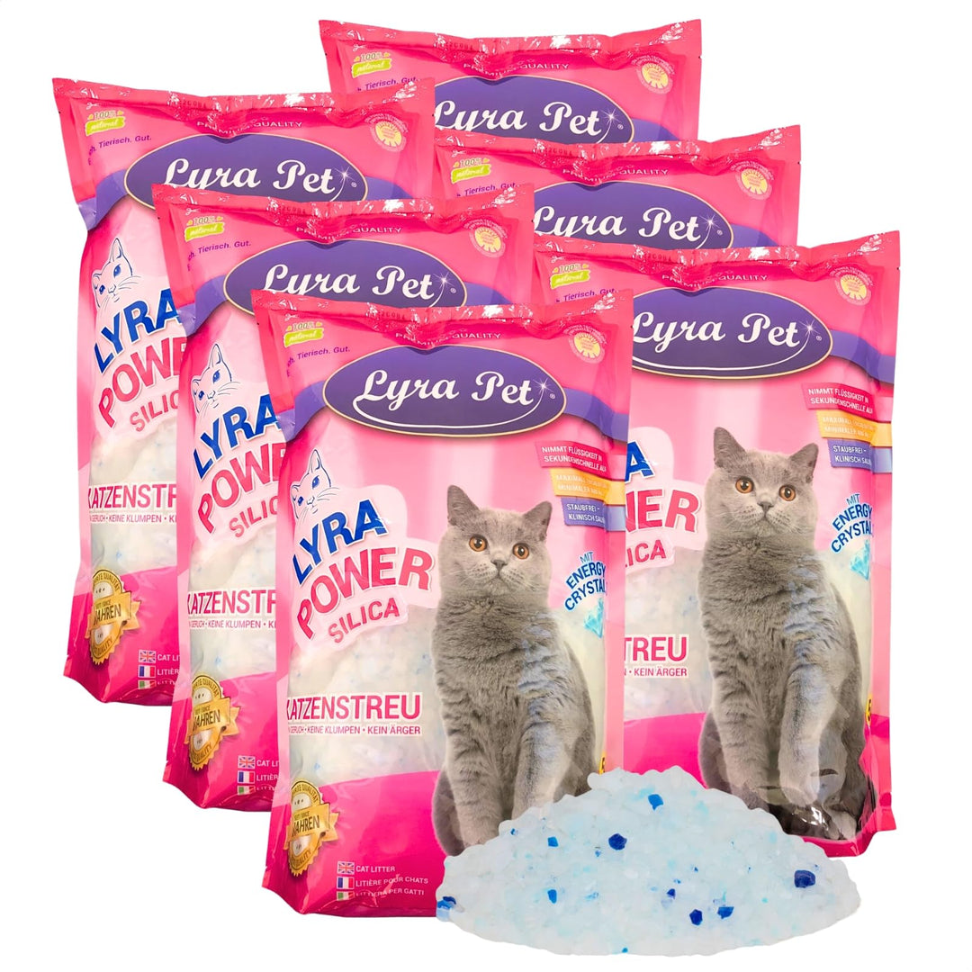 Lyra Pet® | 6 x 5 L = 30 L Lyra Power Silica Silikat Katzenstreu |100% Kieselgel | Keine Klumpenbild