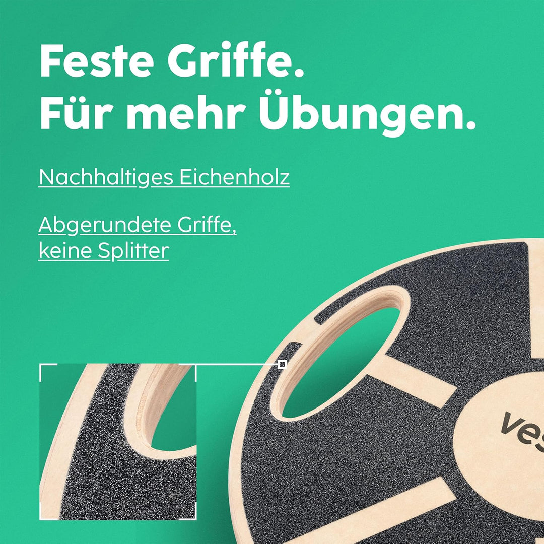 Vesta+ Balance Board Holz + Fitness App, Balanceboard aus nachhaltigem Eichenholz - Der Balance Boar