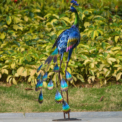 TERESA'S COLLECTIONS 89 cm grosse Gartenstatue, Pfau, aus Metall, Skulpturen, stehend, für drinnen u