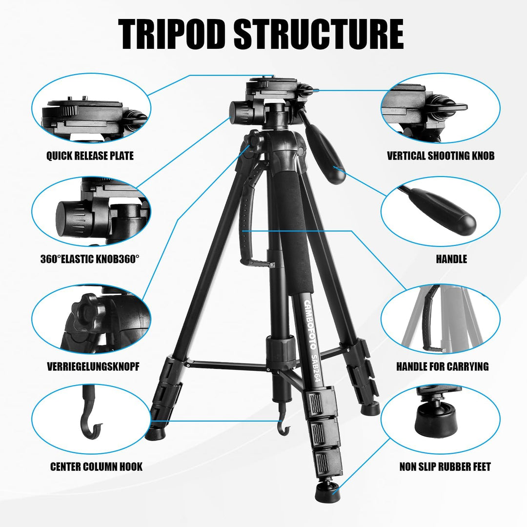 Kamera Stativ-CAMBOFOTO 176.5cm/70’’ Dreibein-Stative/Einbeinstativ Aluminiumlegierung Stativ Kompak