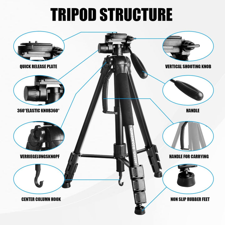 Kamera Stativ-CAMBOFOTO 176.5cm/70’’ Dreibein-Stative/Einbeinstativ Aluminiumlegierung Stativ Kompak