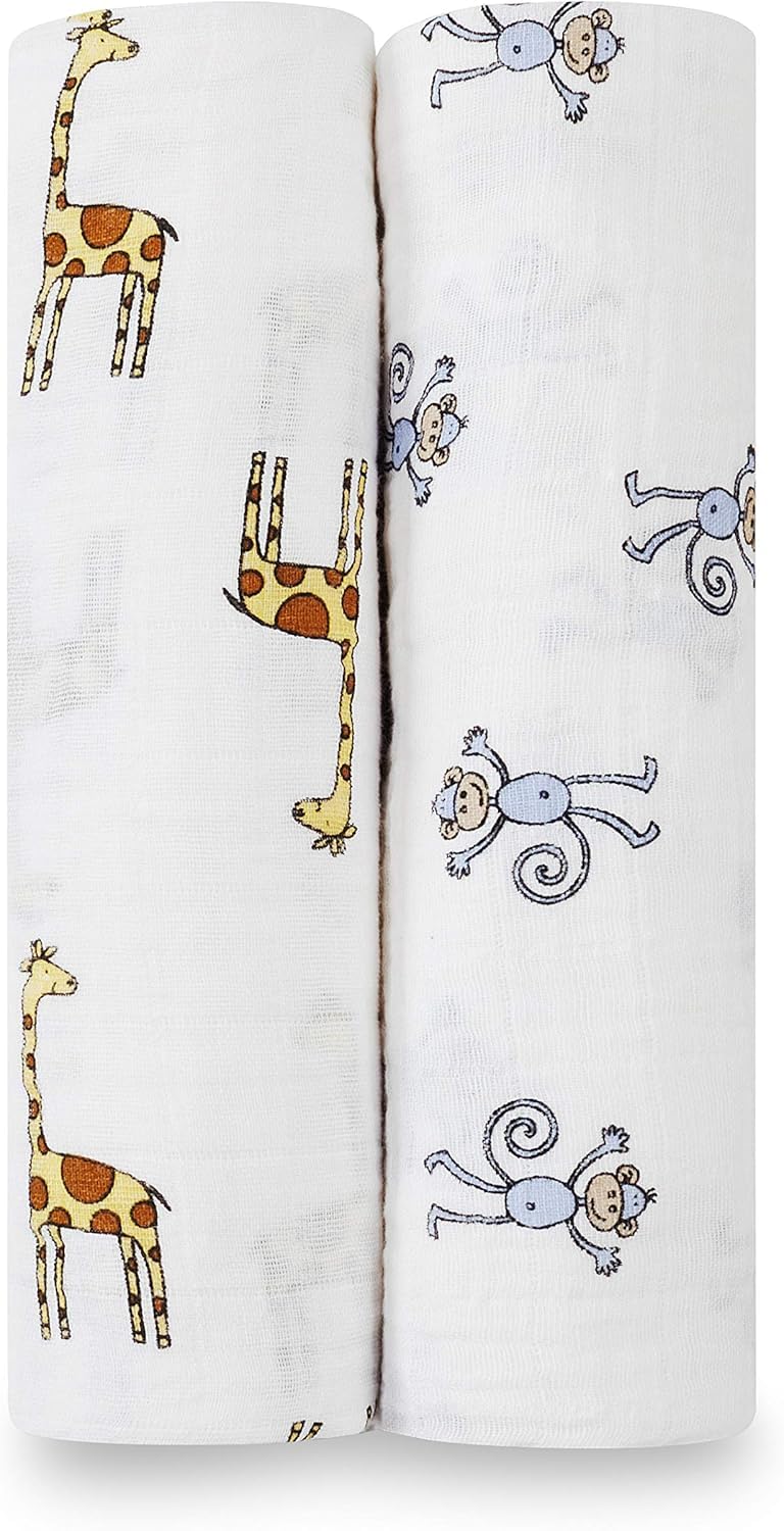 aden + anais Cotton Muslin Swaddle - 2 Packquadrate | Grosse Empfangsdecken für Mädchen & Jungen | I