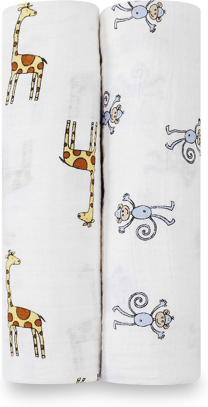 aden + anais Cotton Muslin Swaddle - 2 Packquadrate | Grosse Empfangsdecken für Mädchen & Jungen | I