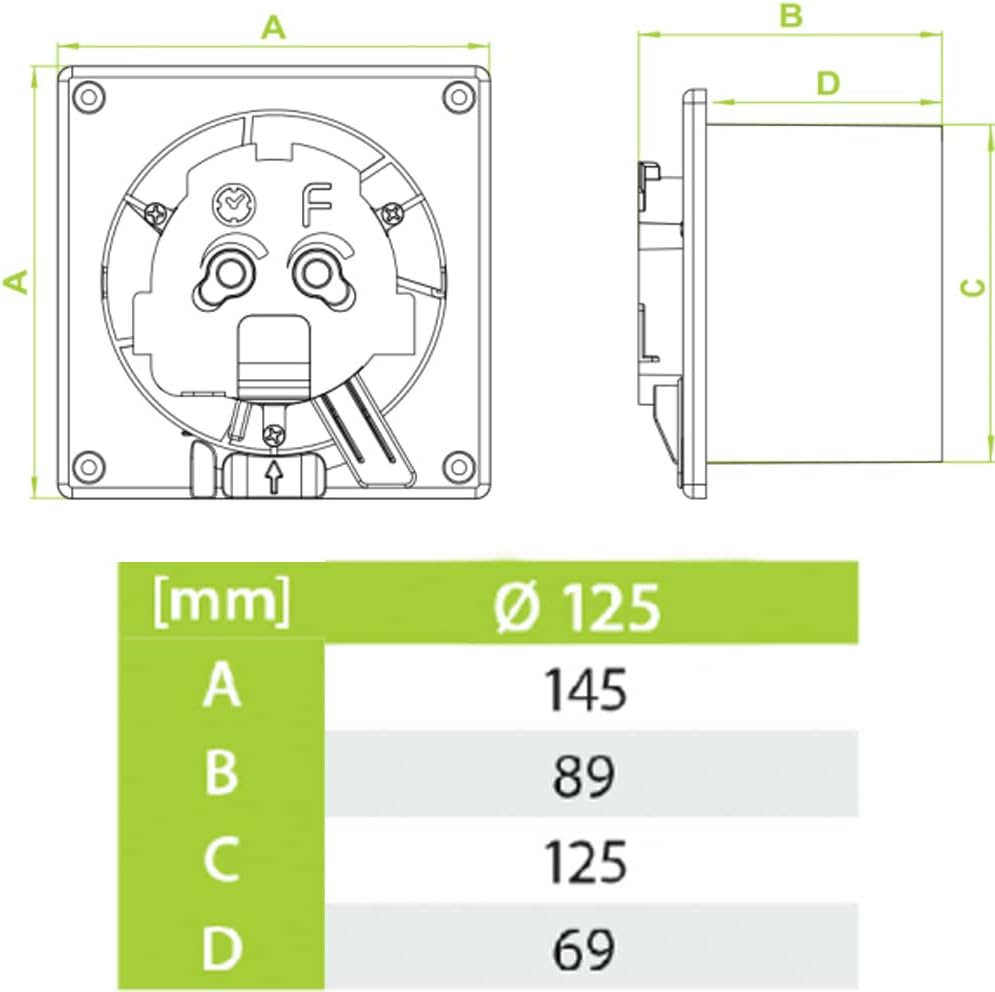 F.H. ANA Design Badlüfter Wandlüfter Deckenlüfter mit Feuchtesensor + Nachlauf Ø 125 mm Dekorative F