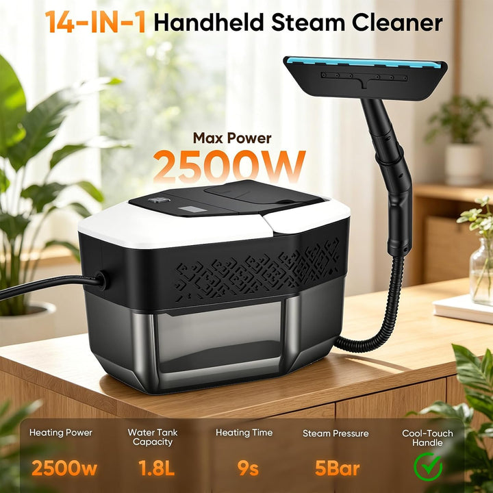 Dampfreiniger Handgerät 2500W mit Druck, 10s Aufheizzeit, 1,8L Wassertank, Handdampfreiniger mit Zub