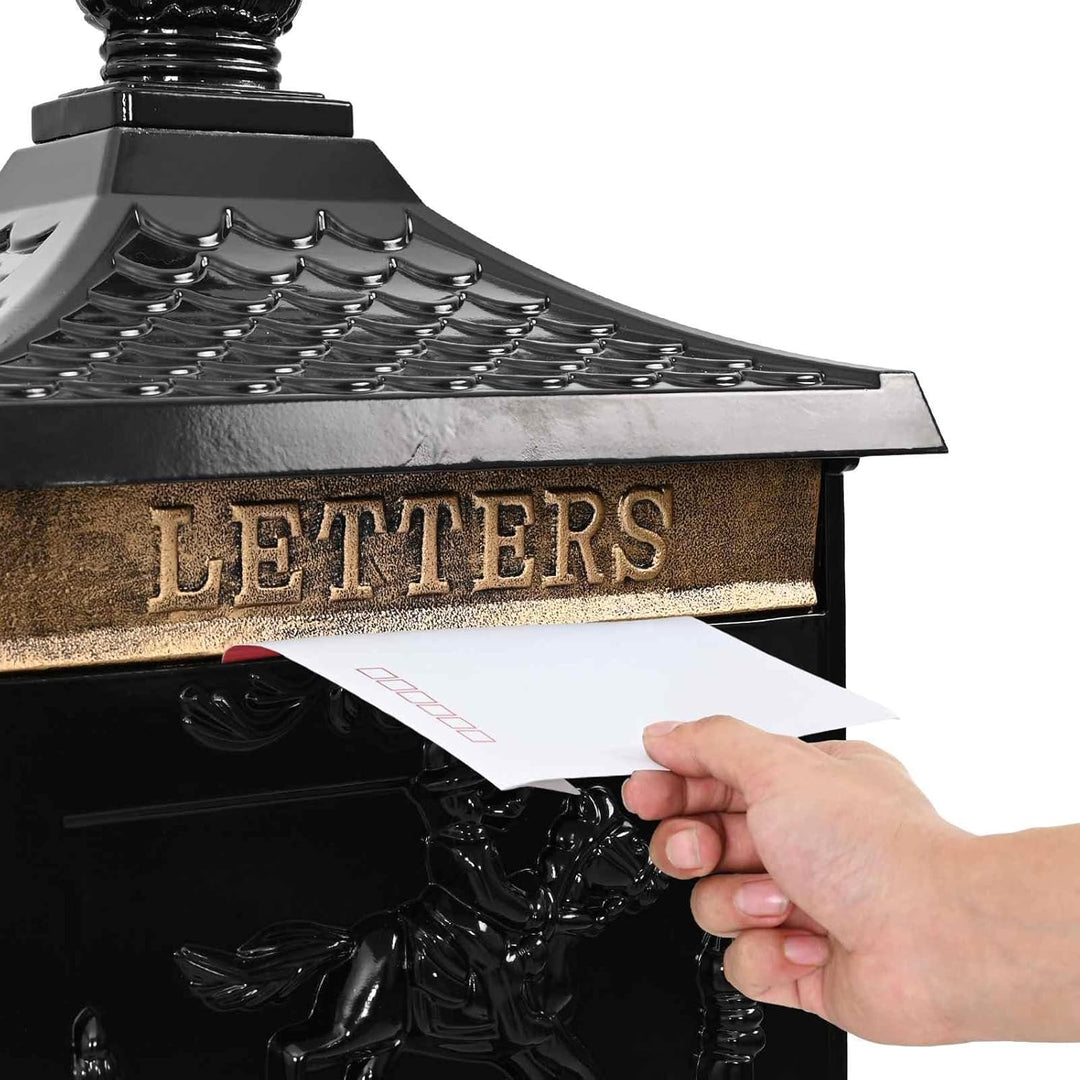 vidaXL Stehender Briefkasten mit Speicher Schwarz 42,5 x 29,5 x 117 cm, Garten und Terrasse, Vintage
