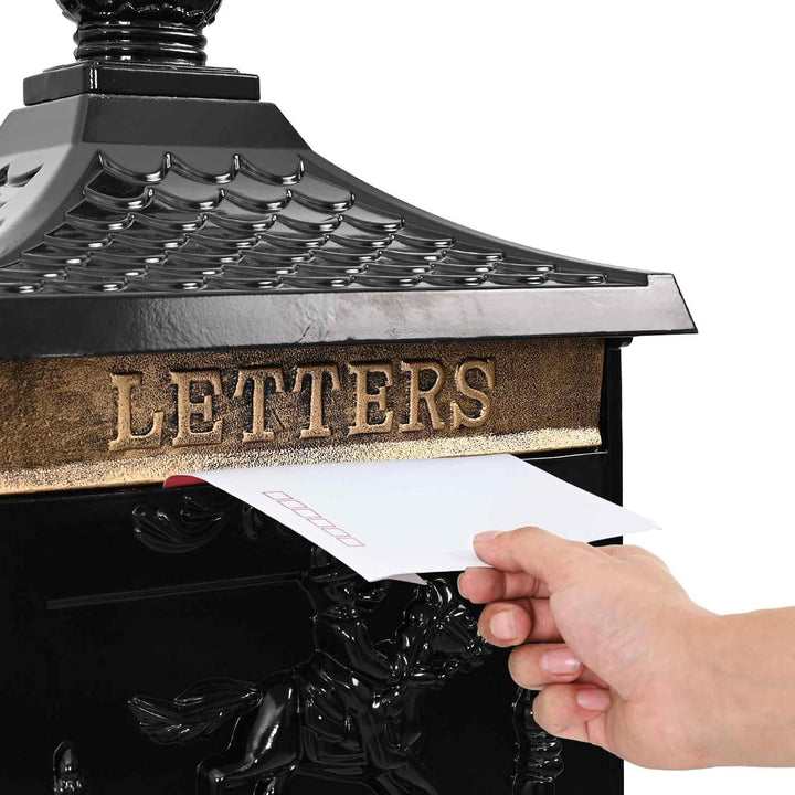 vidaXL Stehender Briefkasten mit Speicher Schwarz 42,5 x 29,5 x 117 cm, Garten und Terrasse, Vintage