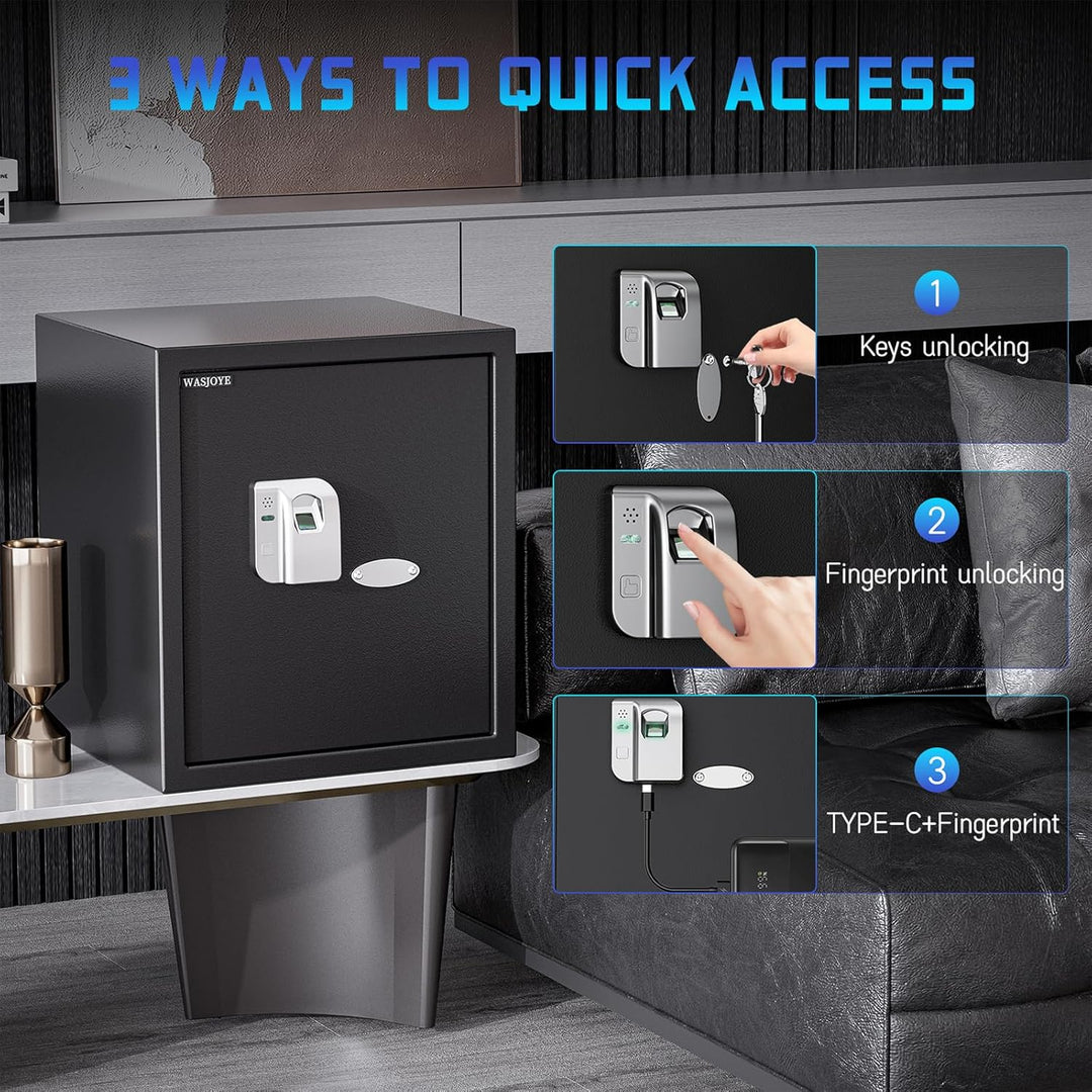 WASJOYE 43L Tresor mit Fingerabdruck, Gross Safe mit Fingerabdruck, Biometrischer Möbeltresore, Tres