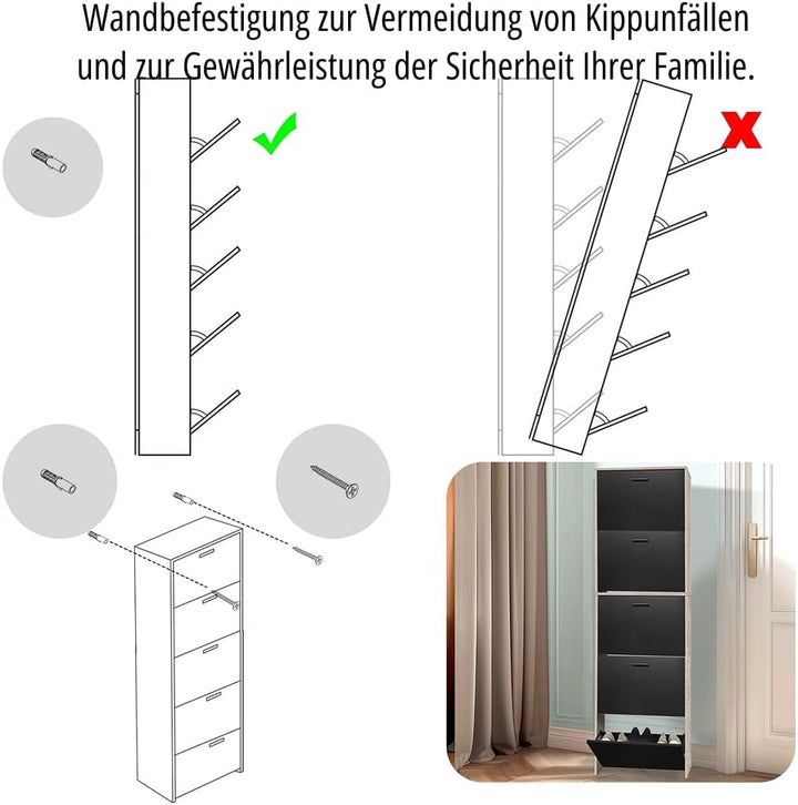 CASABEL Schuhschrank für 15 Paar – grosse Kapazität für den Eingangsbereich – L 60 x B 17 x H 180 cm