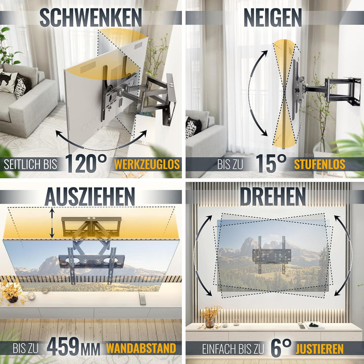RICOO TV Wandhalterung Fernseher Schwenkbar Neigbar für 32-65 Zoll, Universal TV Halterung R28, Fern