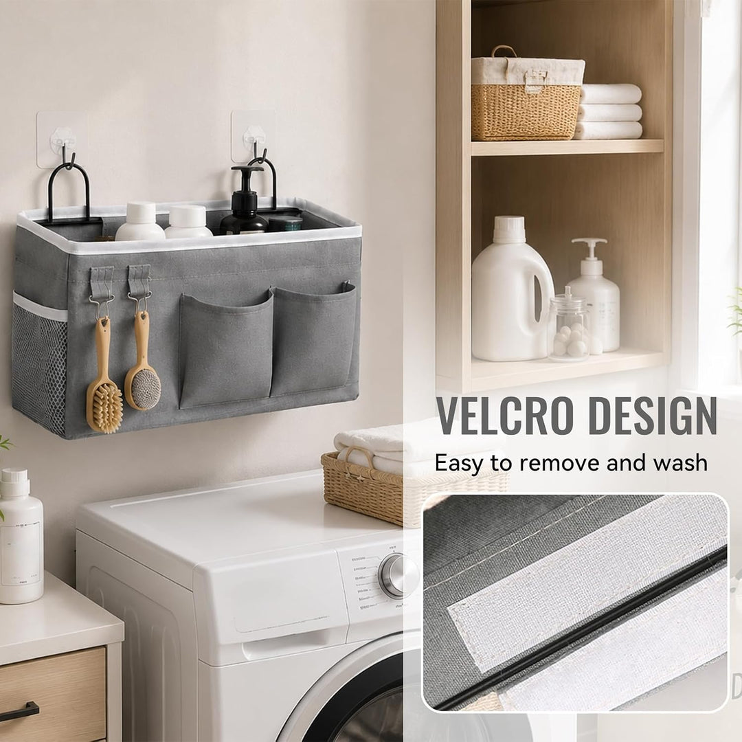 2 Stück Hängende Aufbewahrungskörbe, Stoff Wand Organizer, Aufbewahrungsbox Grau Baumwolle Leinen, K