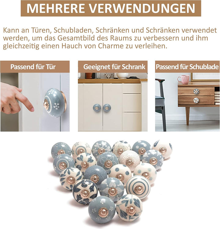 The Boho Street Handgefertigte Keramik-Mehrzweckknöpfe Keramik-Türgriffe im Set-Sortiment (20, Grey