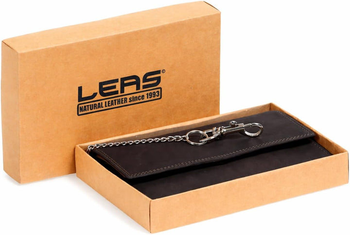 LEAS Grosse Bikerbörse Langbörse mit Chrom-Kette im Vintage-Stil MCL in Echt-Leder, schwarz Chain-Se