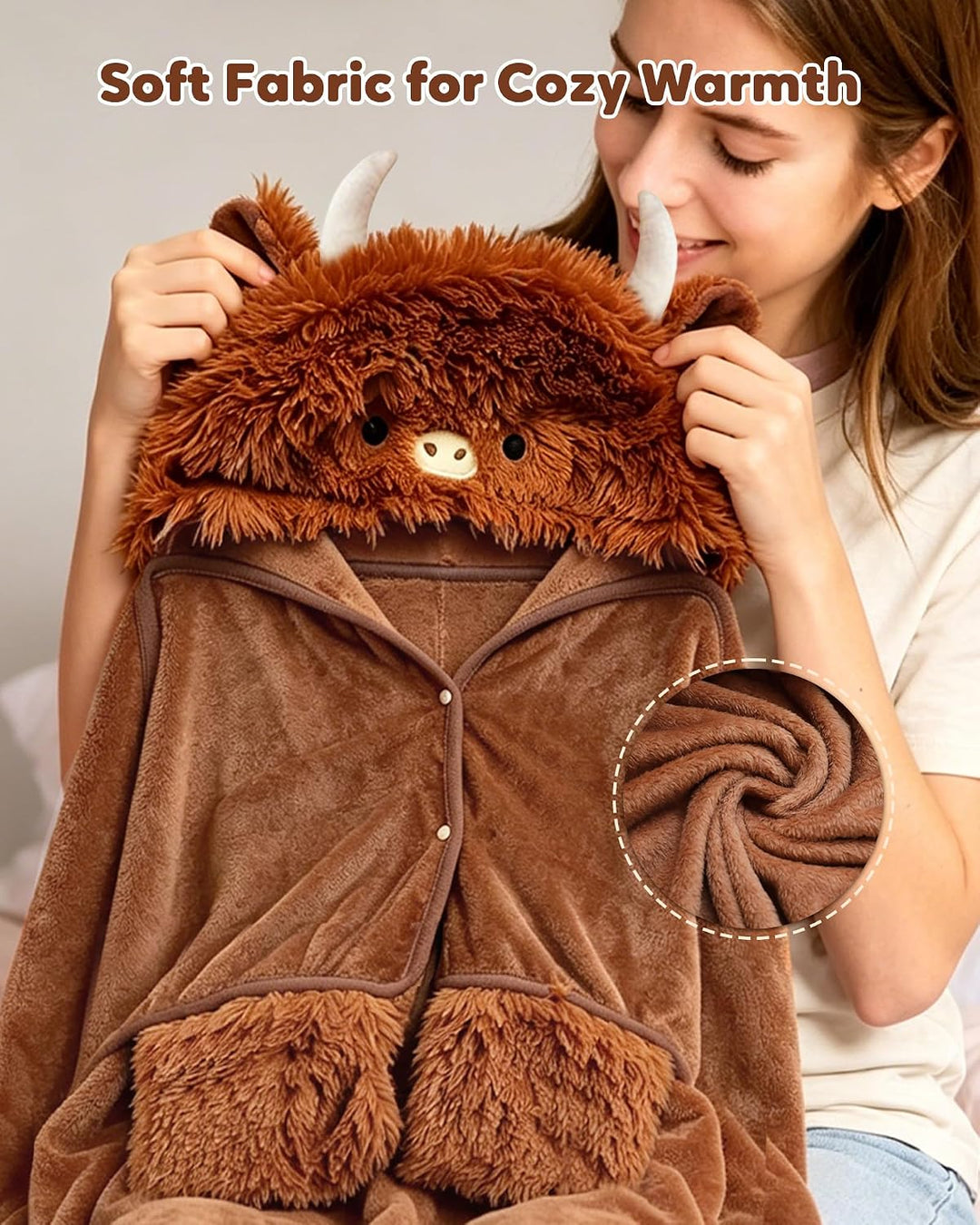 SQEQE Tragbare Decken mit Kapuze und Handschuhen Hoodie Decke Sofadecke Cartoon Kuscheldecke für Dam