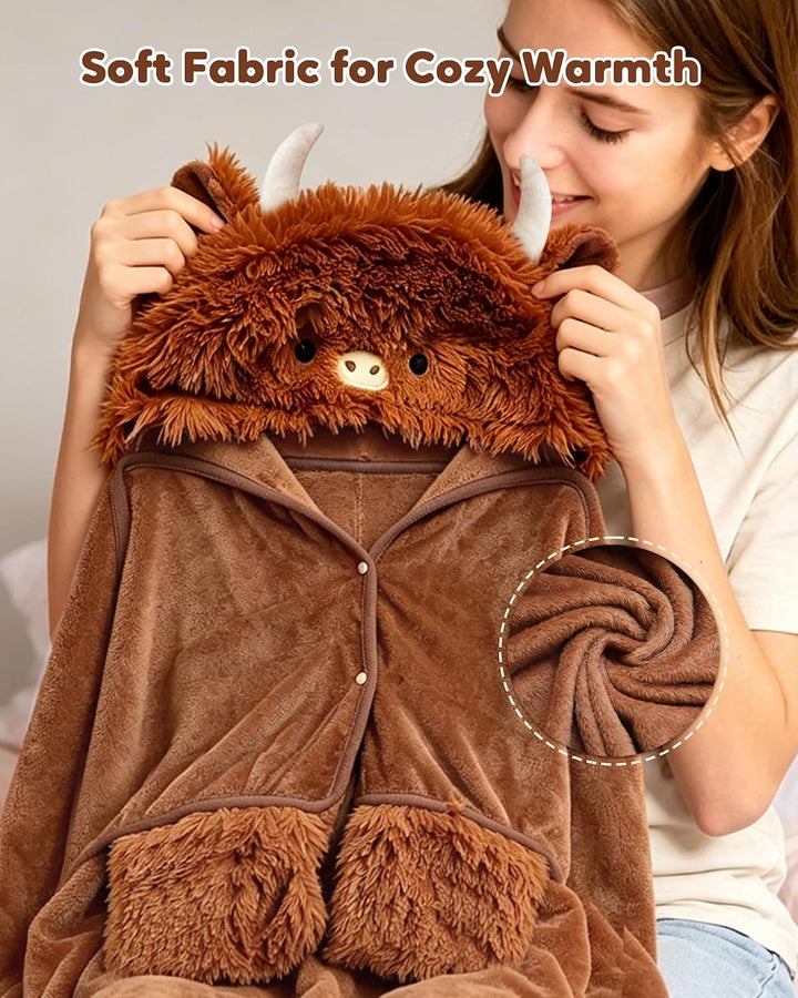 SQEQE Tragbare Decken mit Kapuze und Handschuhen Hoodie Decke Sofadecke Cartoon Kuscheldecke für Dam