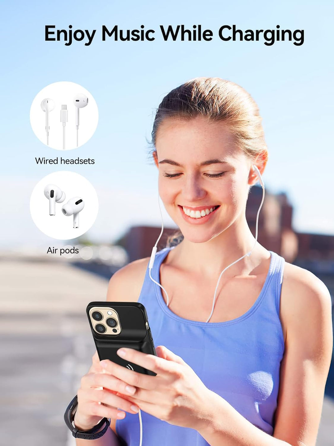 NEWDERY Akkuhülle für iPhone 14 & 14 Pro 10000 mAh Qi Wireless Charging Case, Sync-Daten unterstützt