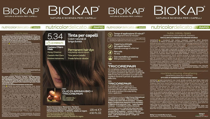 BIOKAP RAPID Permanente Haarfarbe 5.34 Honig Kastanienbraun | NUR 10 MINUTEN EINWIRKZEIT | Bio Argan