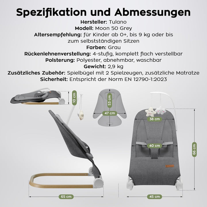 Tulano Moon 50 | Babywippe für Neugeborene, Babyschaukel ergonomisch mit verstellbarer Rückenlehne,