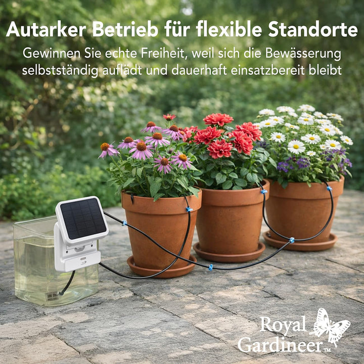 Royal Gardineer Wasserpumpe für Pflanzen: 2er-Set Smartes WLAN-Solar-Bewässerungssystem, Pumpe, 30 l