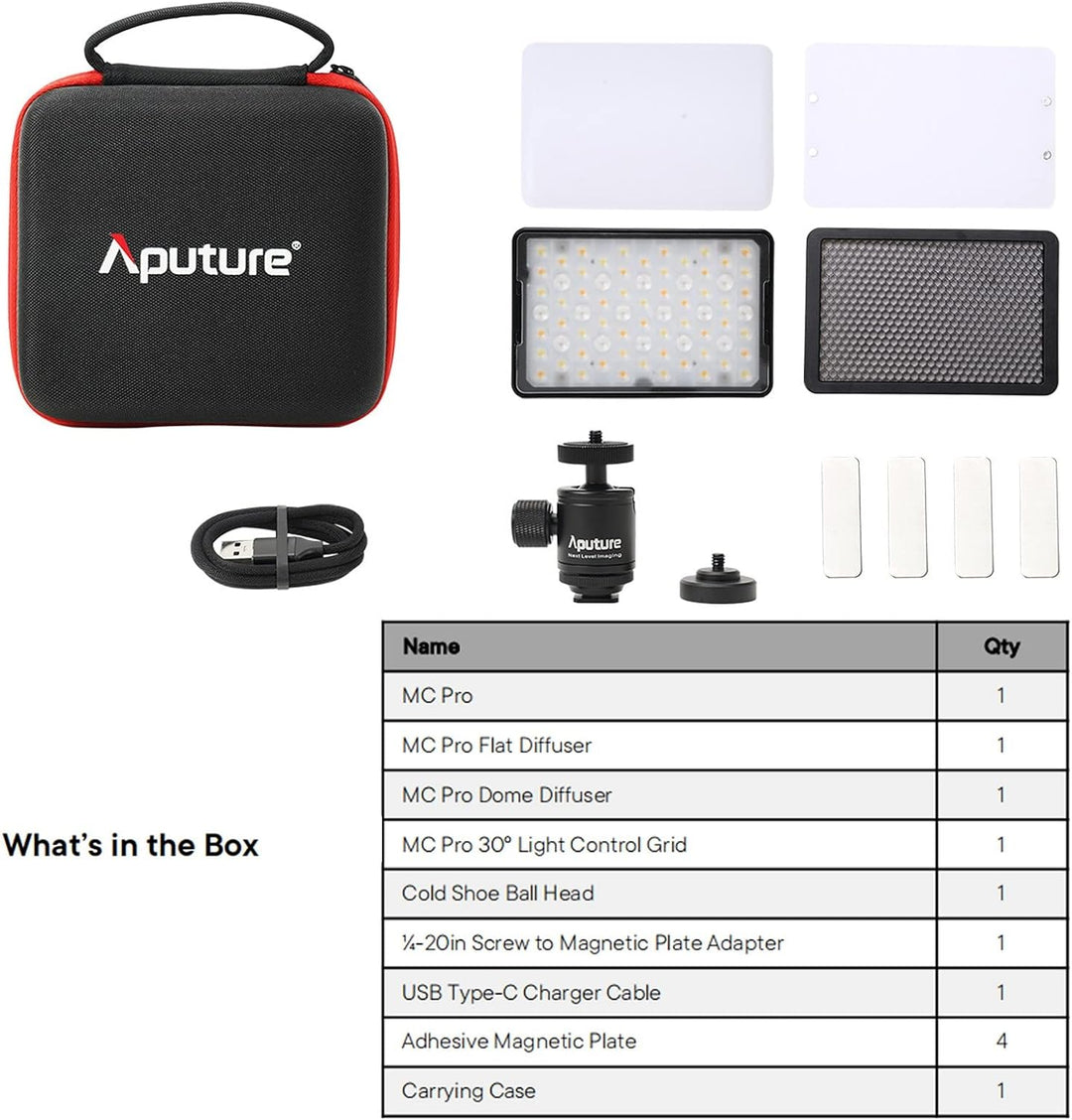 Aputure MC Pro RGBWW LED-Kamera-Videoleuchte, Temperatur 2000K-10000K, unterstützt magnetische Anzie
