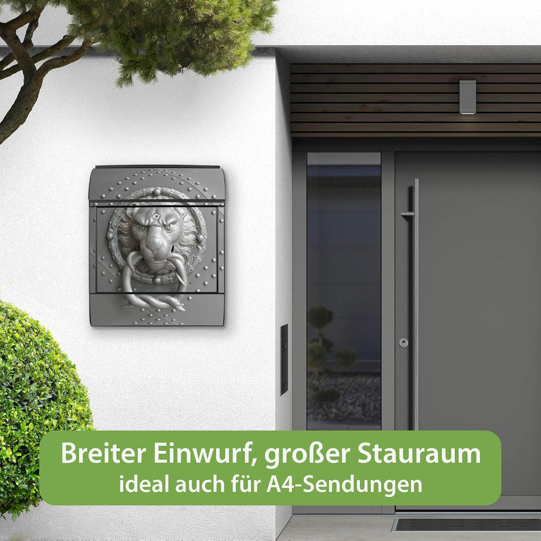 banjado® Design Briefkasten mit Motiv Eisentor 39x47x14cm &amp; 2 Schlüssel - Briefkasten Stahl schwarz