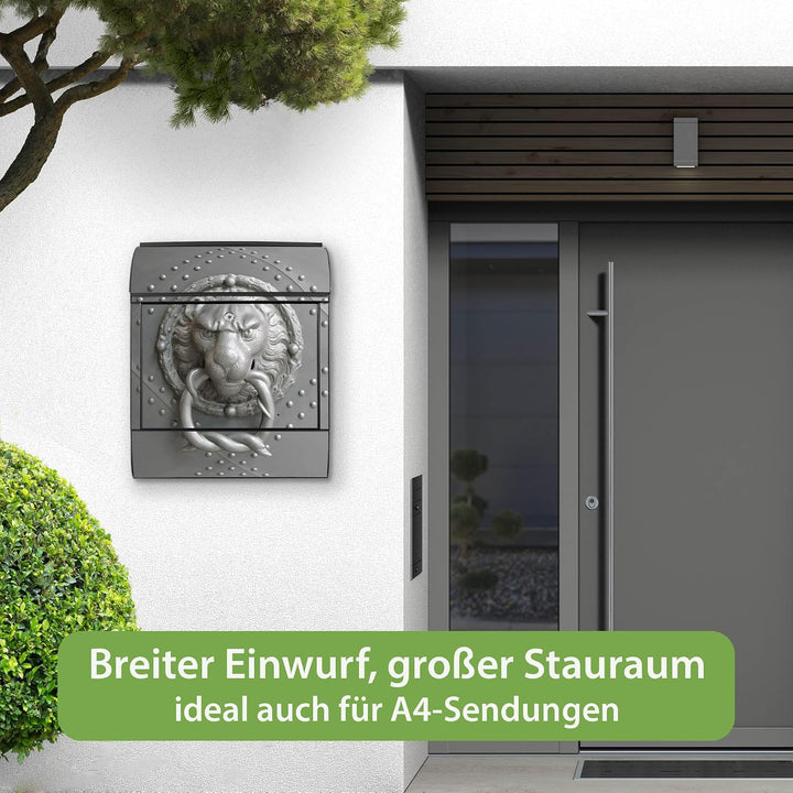banjado® Design Briefkasten mit Motiv Eisentor 39x47x14cm &amp; 2 Schlüssel - Briefkasten Stahl schwarz