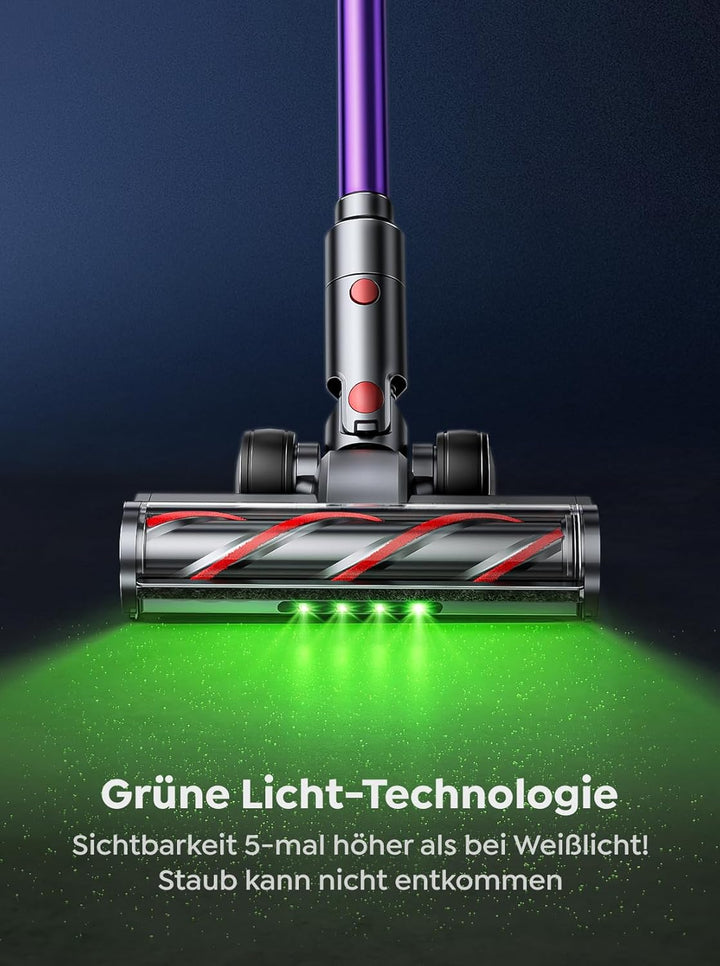 Akku Staubsauger,50KPa/600W/65Min Staubsauger Kabellos mit wandmontierbarer Ladestation,Grünlicht-Au
