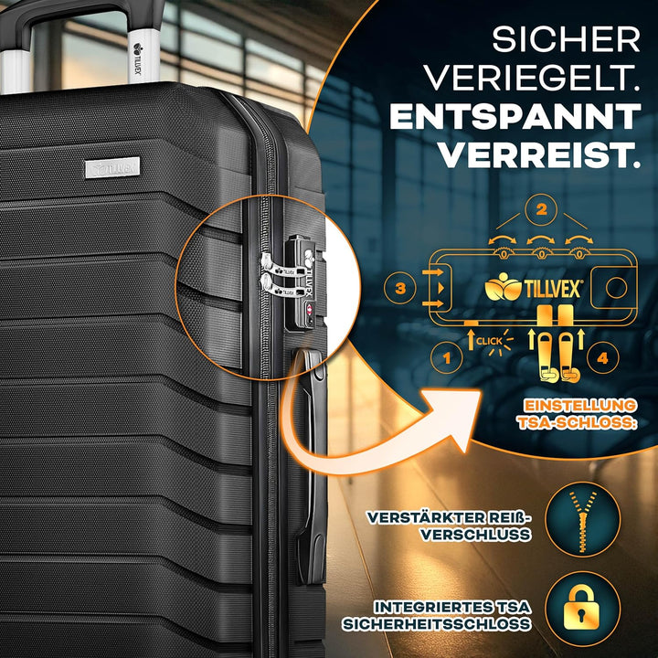 tillvex® Reisekoffer Set 3-TLG. + Gepäckwaage, 6X Koffergurte & 3X Kofferanhänger | Kofferset 4 Roll