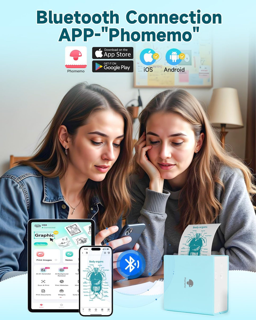Phomemo Mini Drucker, Tiny Printer M02 Mini Drucker für Smartphone Mini Thermodrucker Bluetooth Aufk