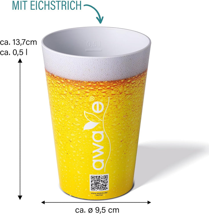AWAVE Trinkbecher Set 4-teilig aus rPET, 500 ml, mit Eichstrich, Stapelbar, Mehrweg Wiederverwendbar