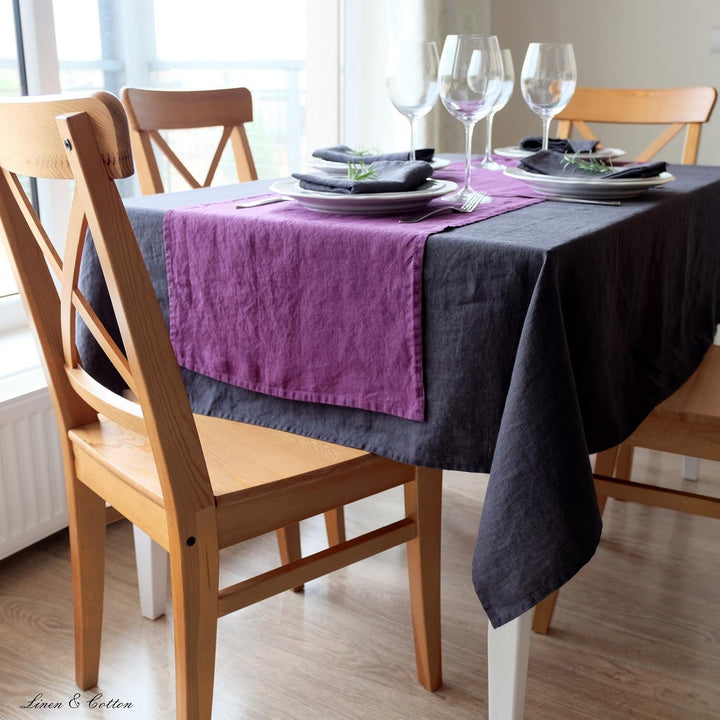 Linen &amp; Cotton Tischdecke Stoff Tischtuch Decke Nordic - 100% Leinen, Schwarz (137 x 140 cm) Mitteld