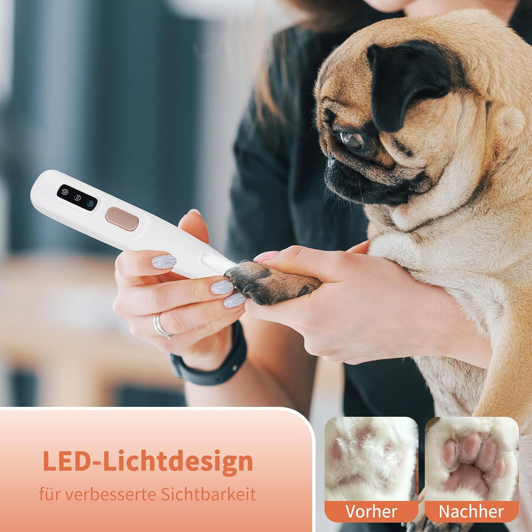PawTrim Pro, Superleise/Wiederaufladbarer Pfotentrimmer, für Haustiere mit LED-Licht, Wasserdichter,