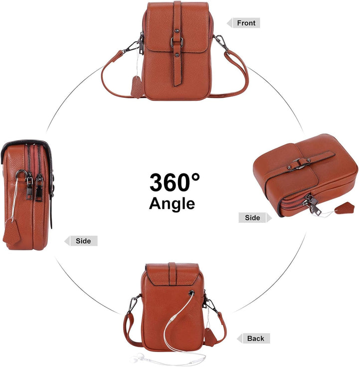 HAWEE Mode Damen Handytasche mit Riemen Echtes Leder Crossbody Handy Umhängetasche Leicht Damen Schu